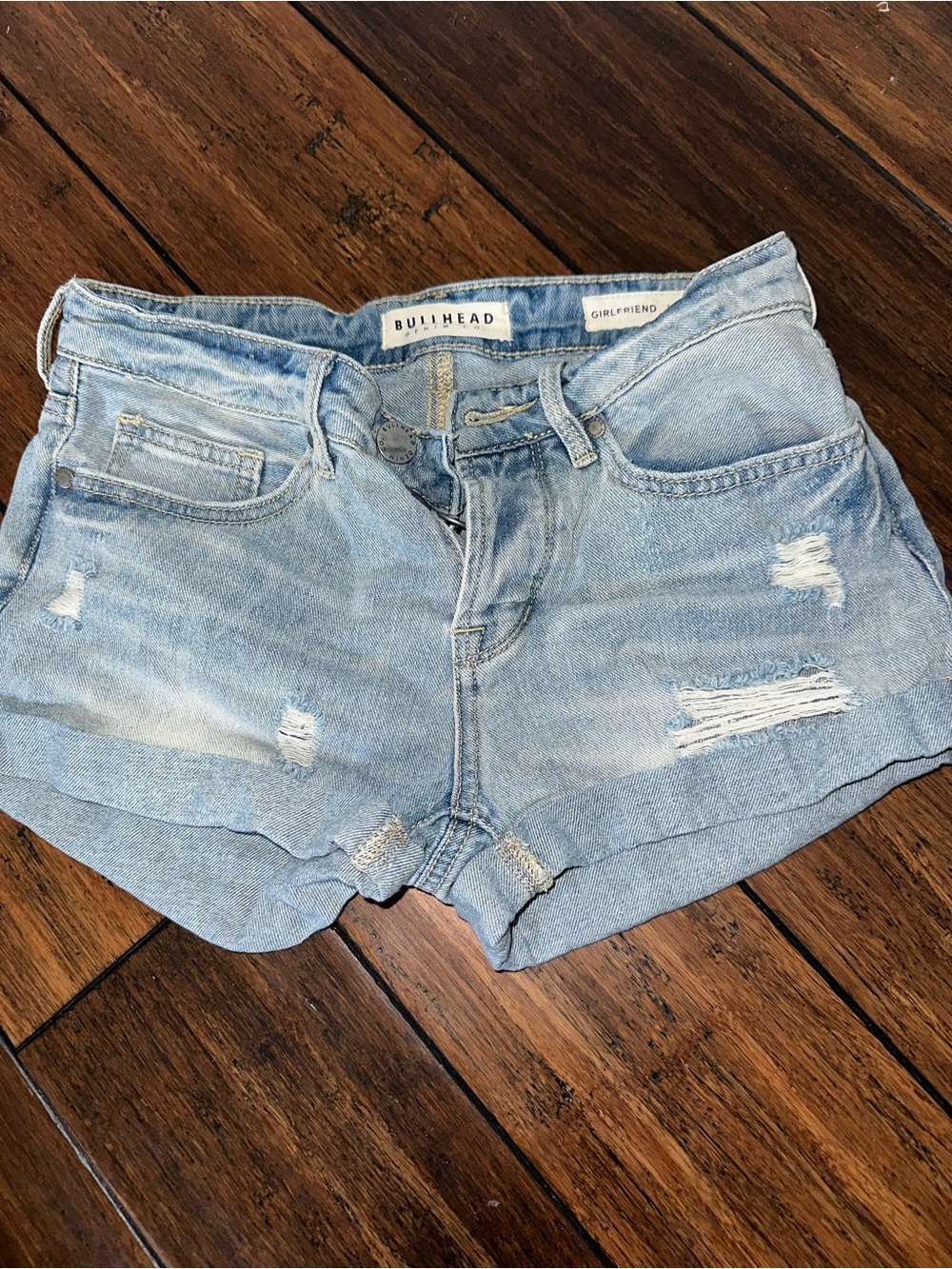Bullhead 24 Light Wash Distressed Denim Shorts